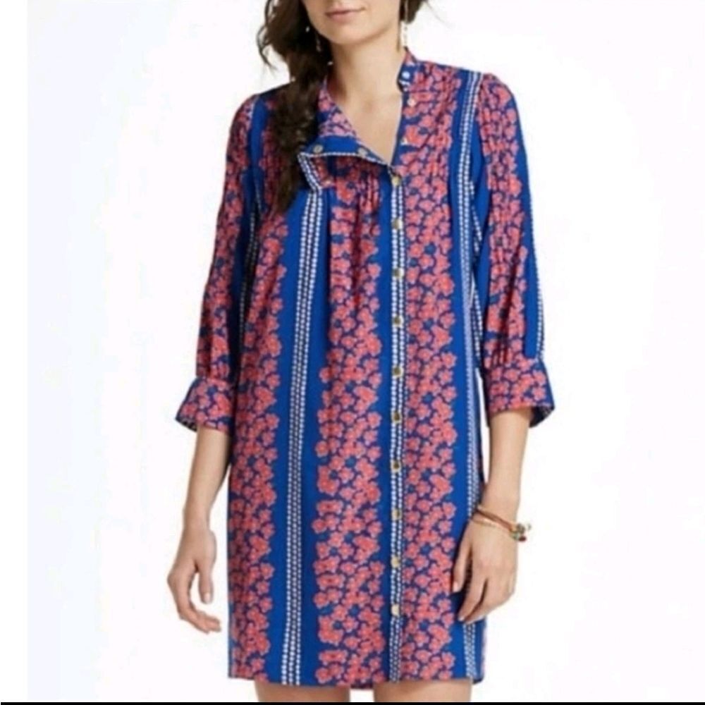 Madchen for Anthropologie Blue & Pink Floral Print Shift Dress Sz 6